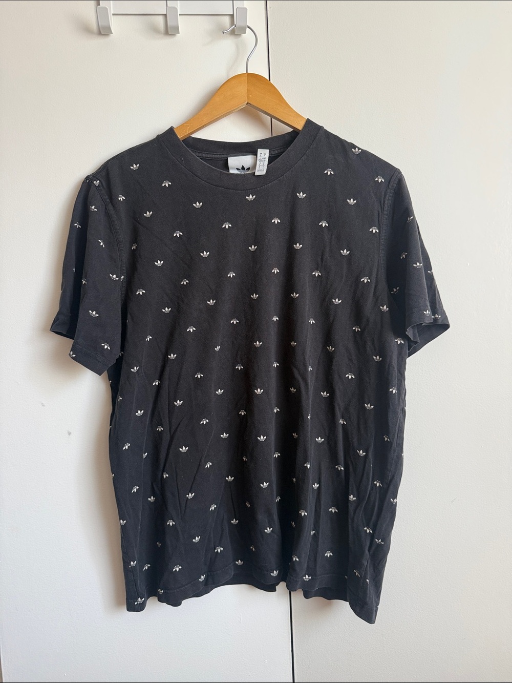 adidas Black Tee with White Trefoil All-Over Print